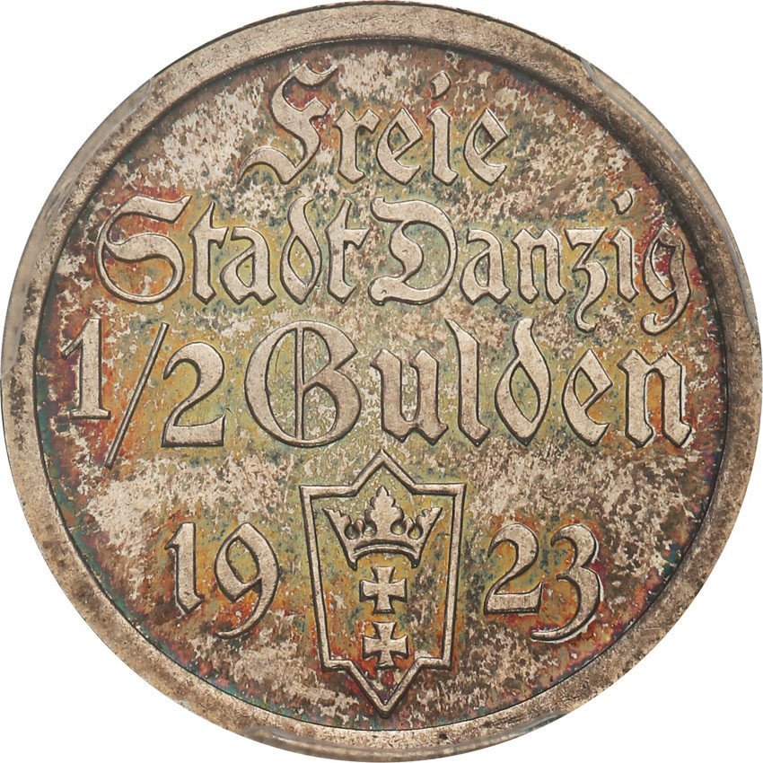 Wolne Miasto Gdańsk/Danzig. 1/2 Guldena 1923  stempel lustrzany PCGS PR63
